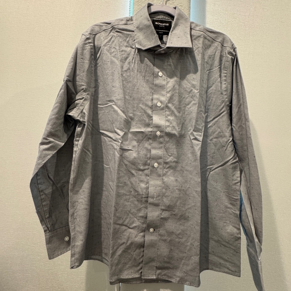NWOT bonobos long sleeve button up shirt black white pattern slim fit Sz L